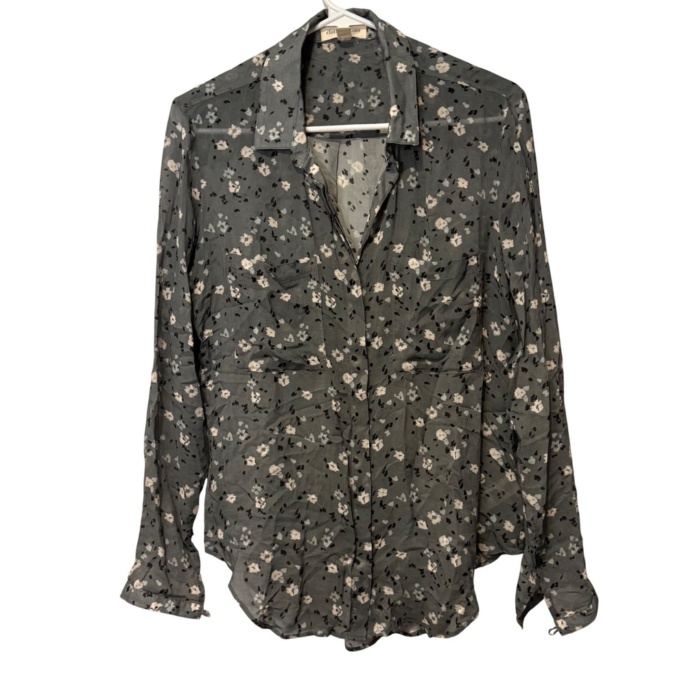 Anthropologie Cloth & Stone Floral Button Down Shirt Women S Gray Sheer Rayon